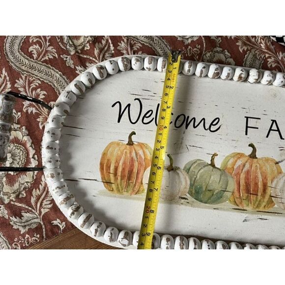 Welcome Fall Double Handled Chippy Wooden Tray 20” L Pumpkins - Picture 9 of 10